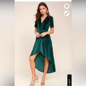 Lulu’s Amour Teal Green Velvet Wrap Dress